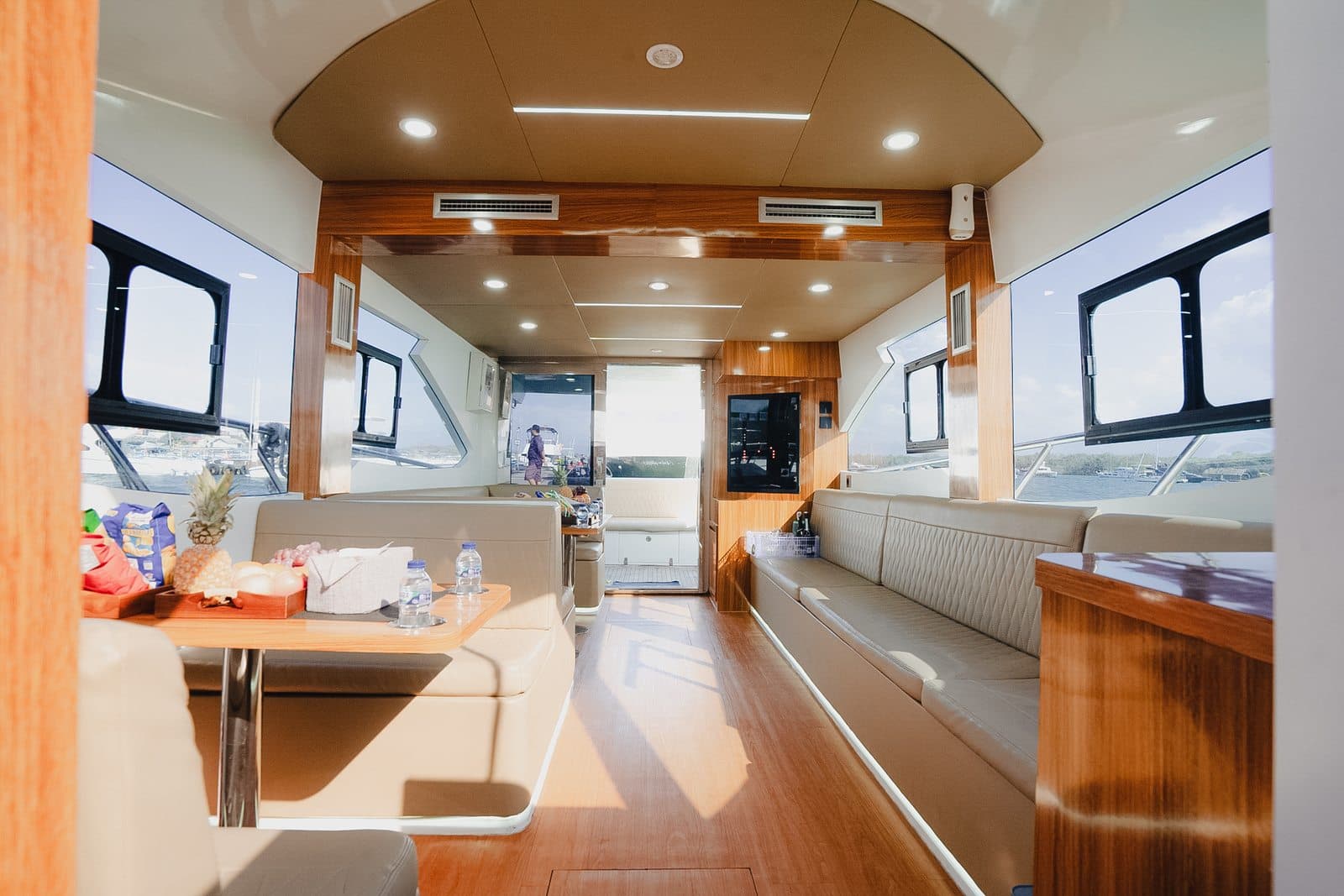 Azure Dream air-conditioned interior lounge with wood finish