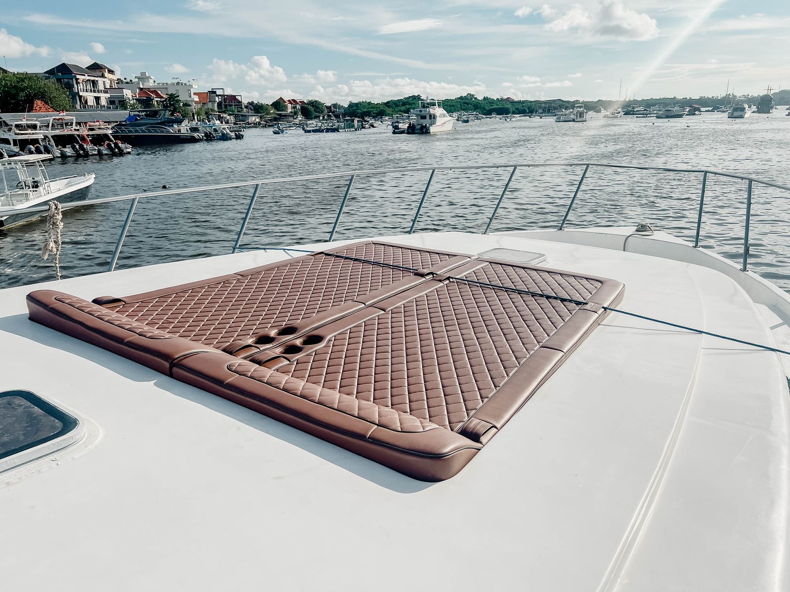 Sun deck and loungers aboard the Jet Asia yacht