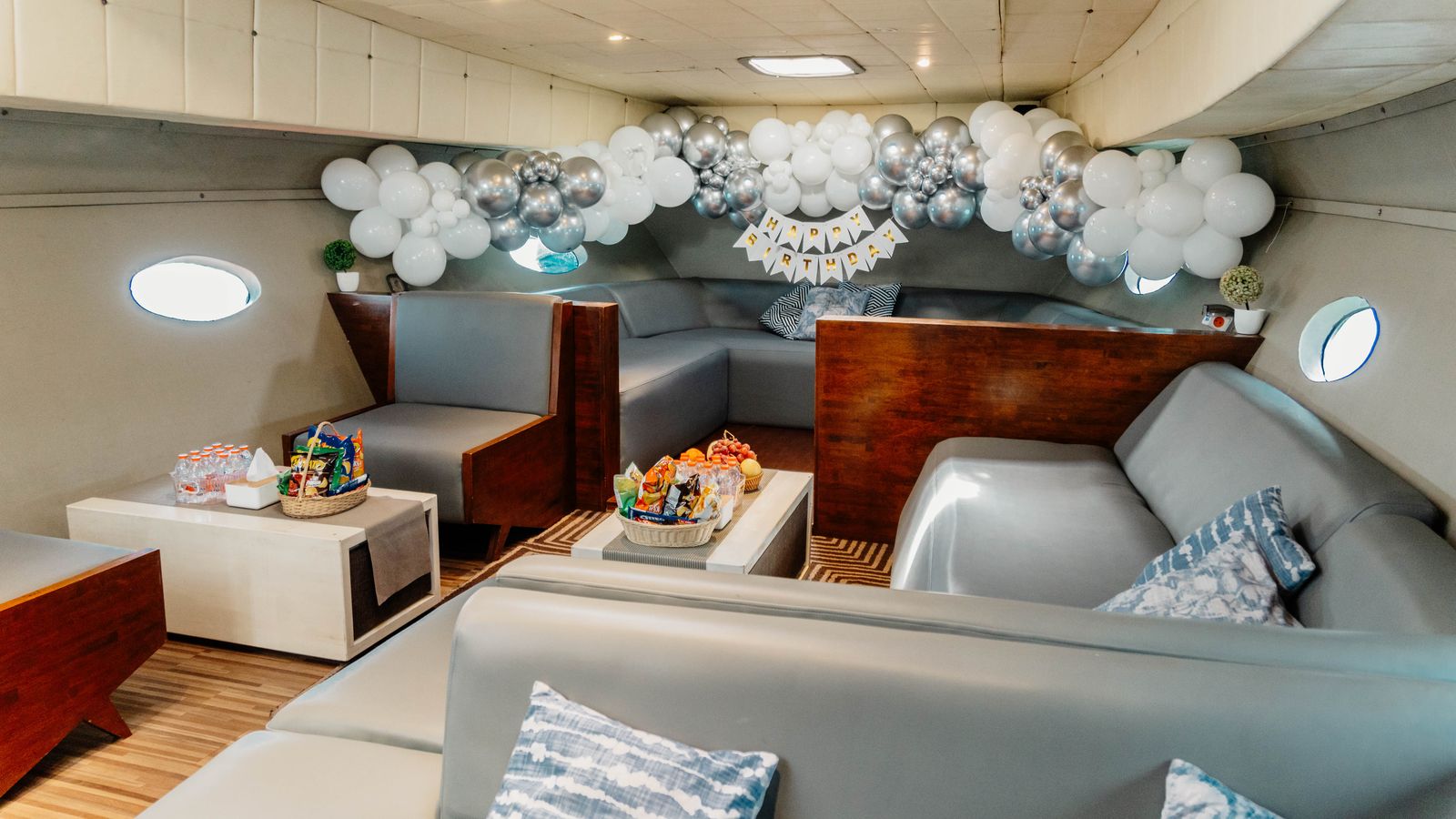 Air-conditioned interior lounge of the yacht